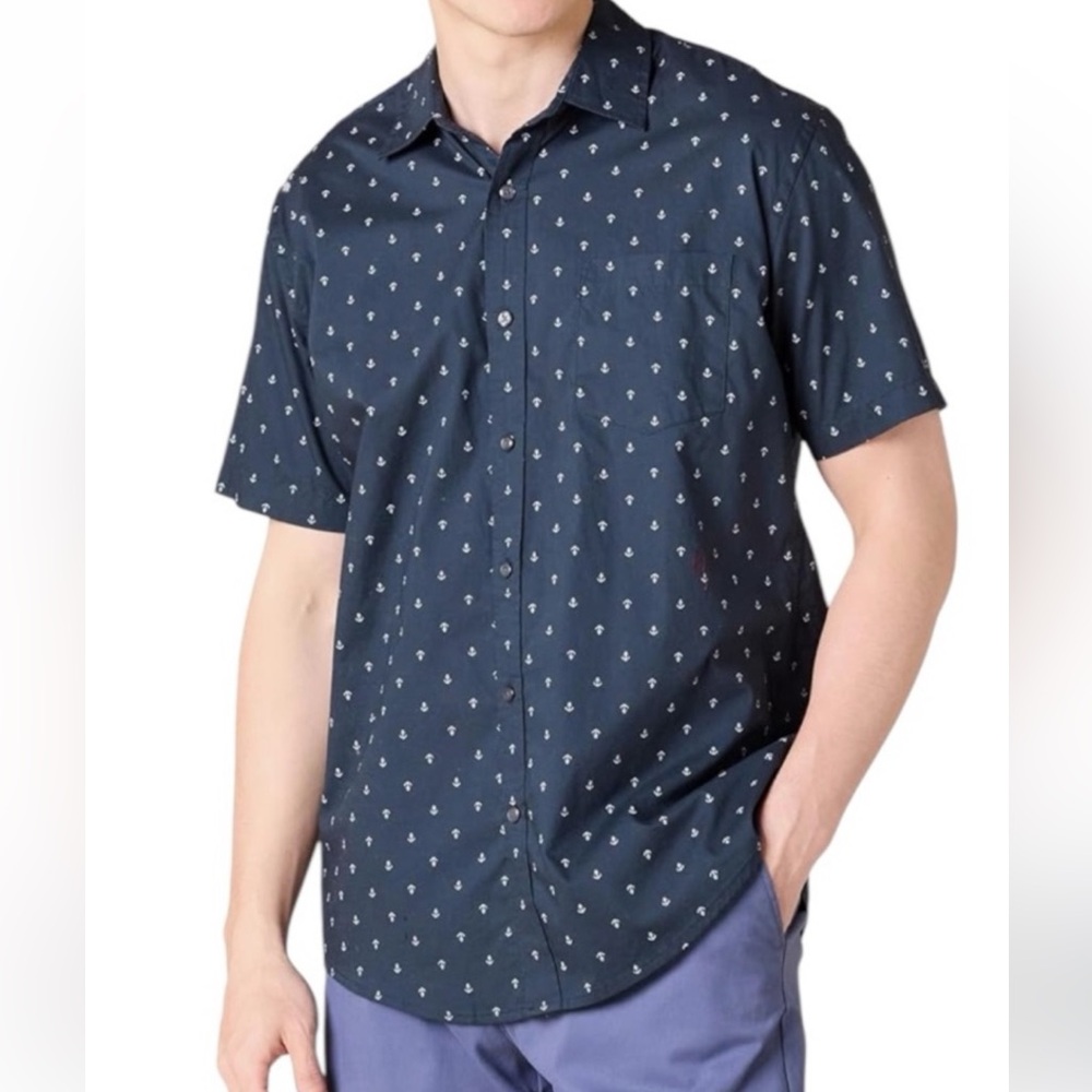 Amazon Essentials Mens Anchor Print button up Short-Sleeve Shirt